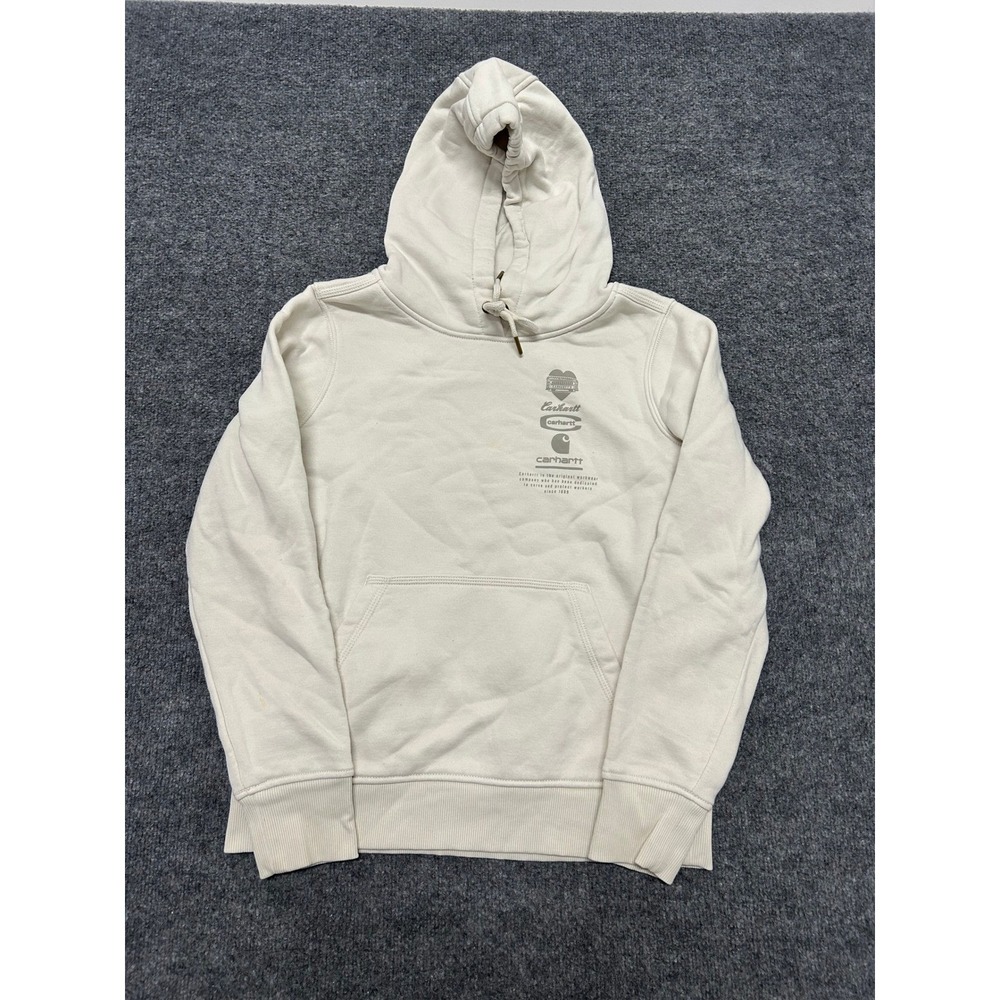 Carhartt Hoodie Womens Size S Cream Relaxed Fit Graphic TS0288-W Sweatshirt Good
